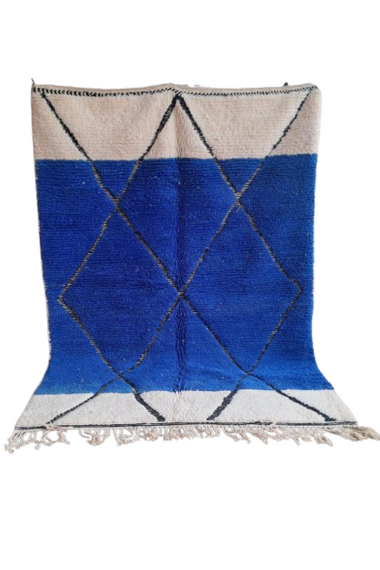 Marokkaans Berber Tapijt – Handgemaakt Blauw Vloerkleed met Diamantpatroon (2,6M x 1,9M)