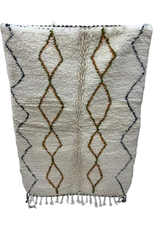 Handgemaakt Marokkaans Berber Tapijt – Diamantpatroon Crème & Aardetinten (1,5M x 1M)