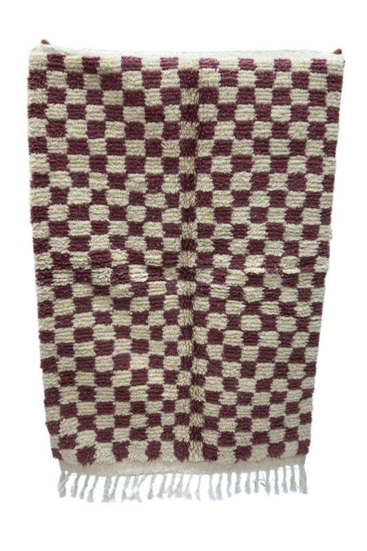 Handgemaakt Marokkaans Berber Tapijt – Checkerboard Rood & Crème (1,5M x 1M)