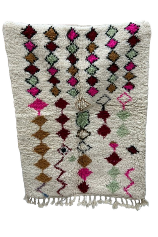 Marokkaans Boucherouite Tapijt – Handgemaakt Kleurrijk Vloerkleed (1,5M x 1M)