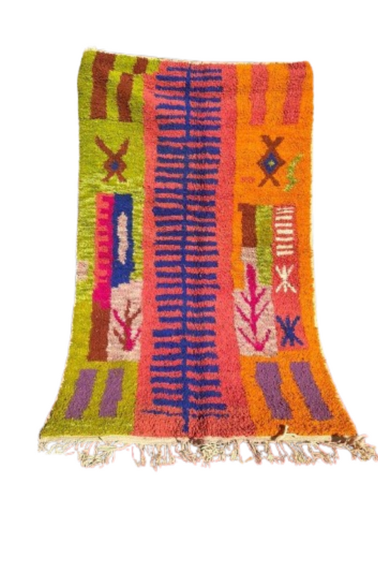 Marokkaans Boucherouite Tapijt – Handgemaakt Kleurrijk Vloerkleed met Berber Symbolen (2,5M x 1,5M)