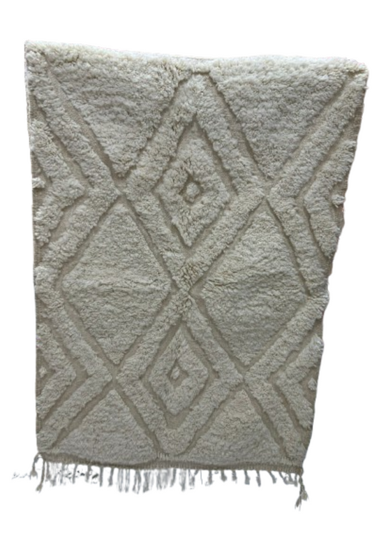Marokkaans Beni Ourain Tapijt – Handgemaakt Wol Vloerkleed met Diamantpatroon (1,5M x 1M)